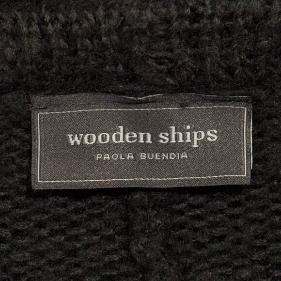 Wooden Ships Poncho Cowl Neck Mohair Wool Asymmetrical Boho Cozy Gray Brown M/L - Picture 3 of 6